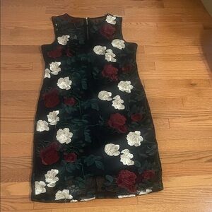 Calvin Klein Black Dress with Red and White Floral Design